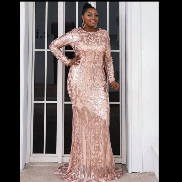 Rose‎ Sequin Overflow Long Sleeve Gown NWT 1X! - Picture 3 of 3